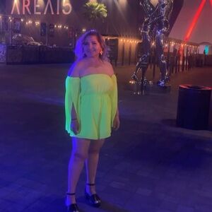 Fashion Nova Neon Green Off-Shoulder Romper